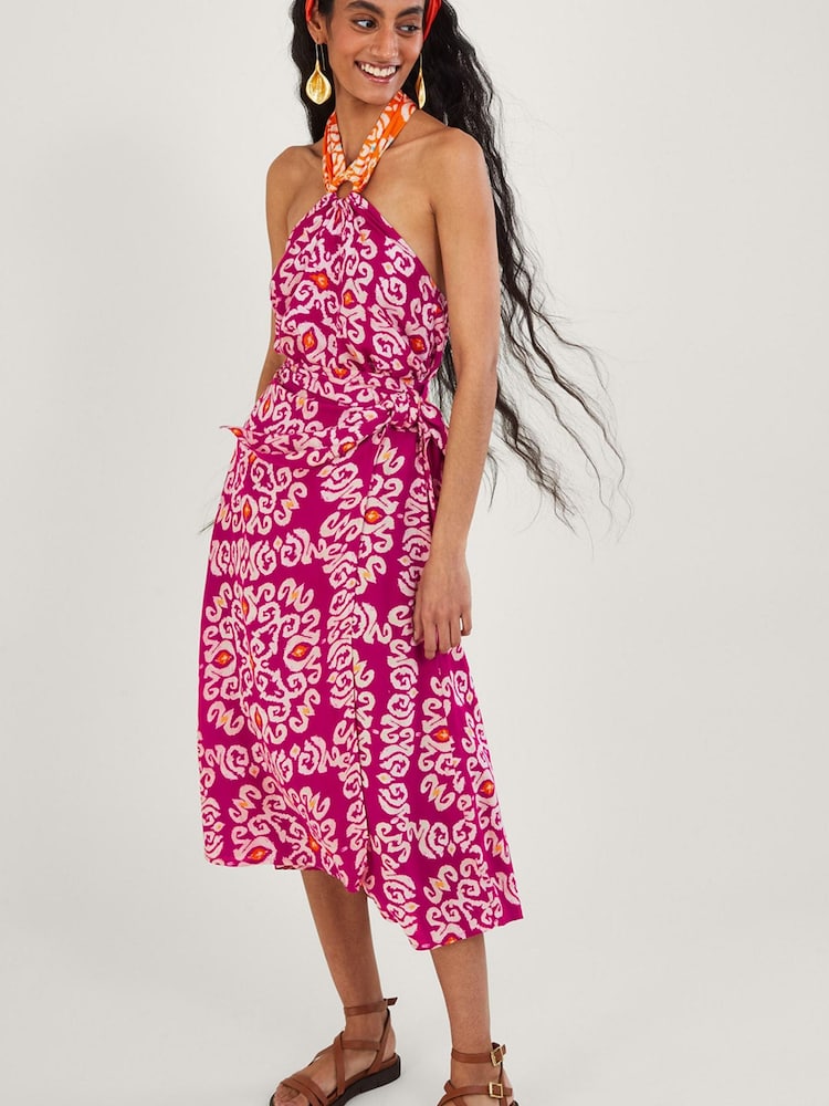 Monsoon Pink Bandhani Print Halter Ring LENZING™ ECOVERO™ Cami Top - Image 1 of 4