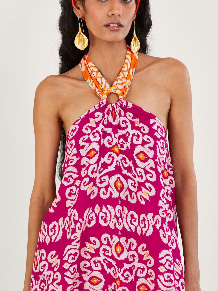 Monsoon Pink Bandhani Print Halter Ring LENZING™ ECOVERO™ Cami Top - Image 2 of 4