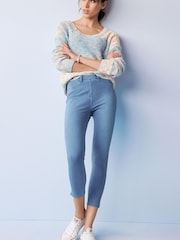 Bleach Blue Cropped Denim Jersey Capri Leggings - Image 1 of 6