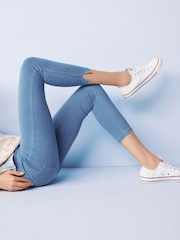 Bleach Blue Cropped Denim Jersey Capri Leggings - Image 5 of 6