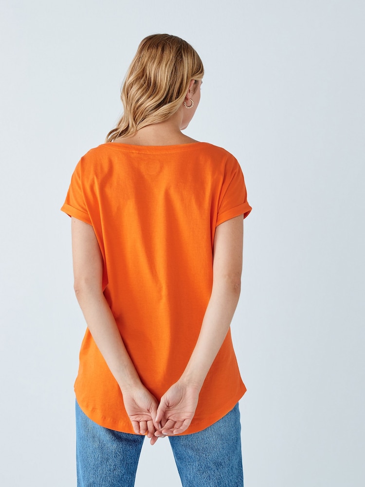 Orange Round Neck Cap Sleeve 100% Cotton T-Shirt - Image 2 of 5