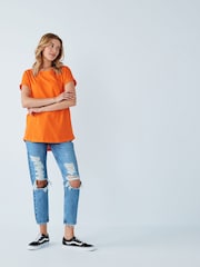 Orange Round Neck Cap Sleeve 100% Cotton T-Shirt - Image 3 of 5