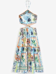 Blue Print Halter Cut-Out Midi Dress - Image 5 of 6