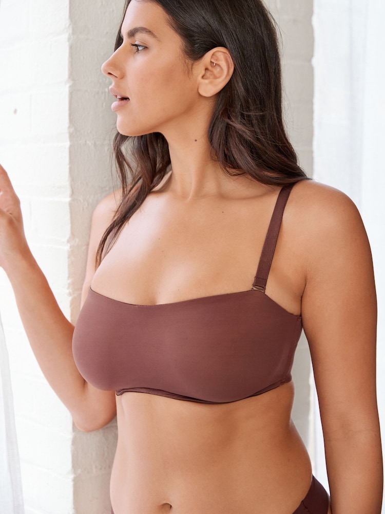 Chocolate Brown DD+ Non Pad Minimise Strapless Bandeau Bra - Image 3 of 5