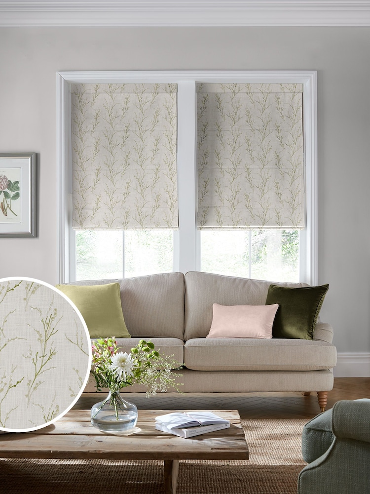 Laura Ashley Green Pussy Willow Embroidered Made To Measure Roman Blind - Image 1 of 7