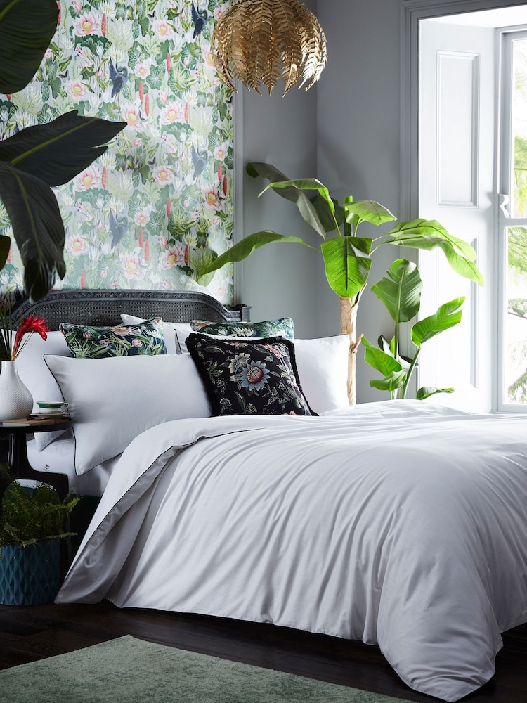 Wedgwood White Folia 100% Cotton Duvet Cover and Pillowcase Set - Image 1 of 3