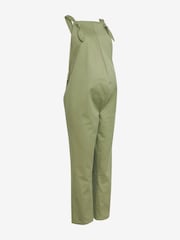 Khaki Green Maternity Adjustable Strap Cotton Relaxed Jumpsuit - Image 2 of 3