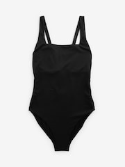 Black Textured Tummy Control DD+ Square Neck Swimsuit - Image 1 of 5