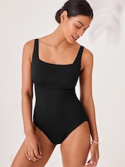 Black Textured Tummy Control DD+ Square Neck Swimsuit - Image 2 of 5
