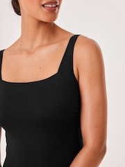 Black Textured Tummy Control DD+ Square Neck Swimsuit - Image 4 of 5