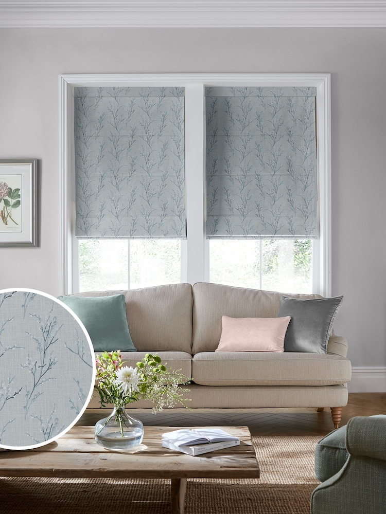 Laura Ashley Blue Pussy Willow Embroidered Made To Measure Roman Blind - Image 1 of 7