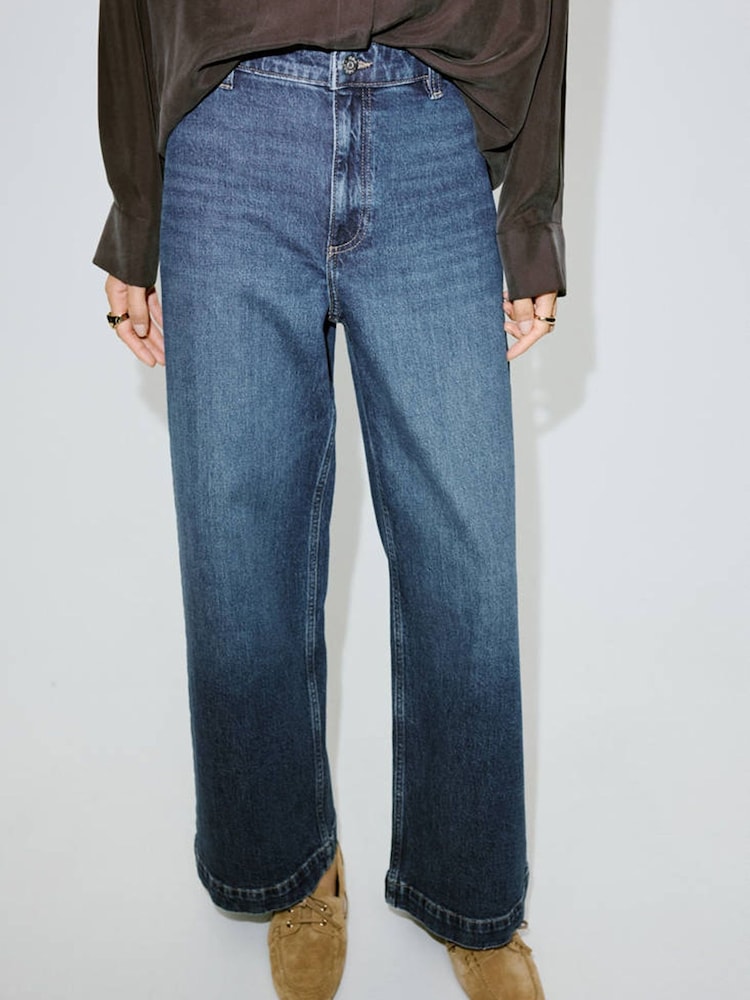 Mango Blue Danila High Waisted Cropped Wide Leg Jeans - Image 1 of 7