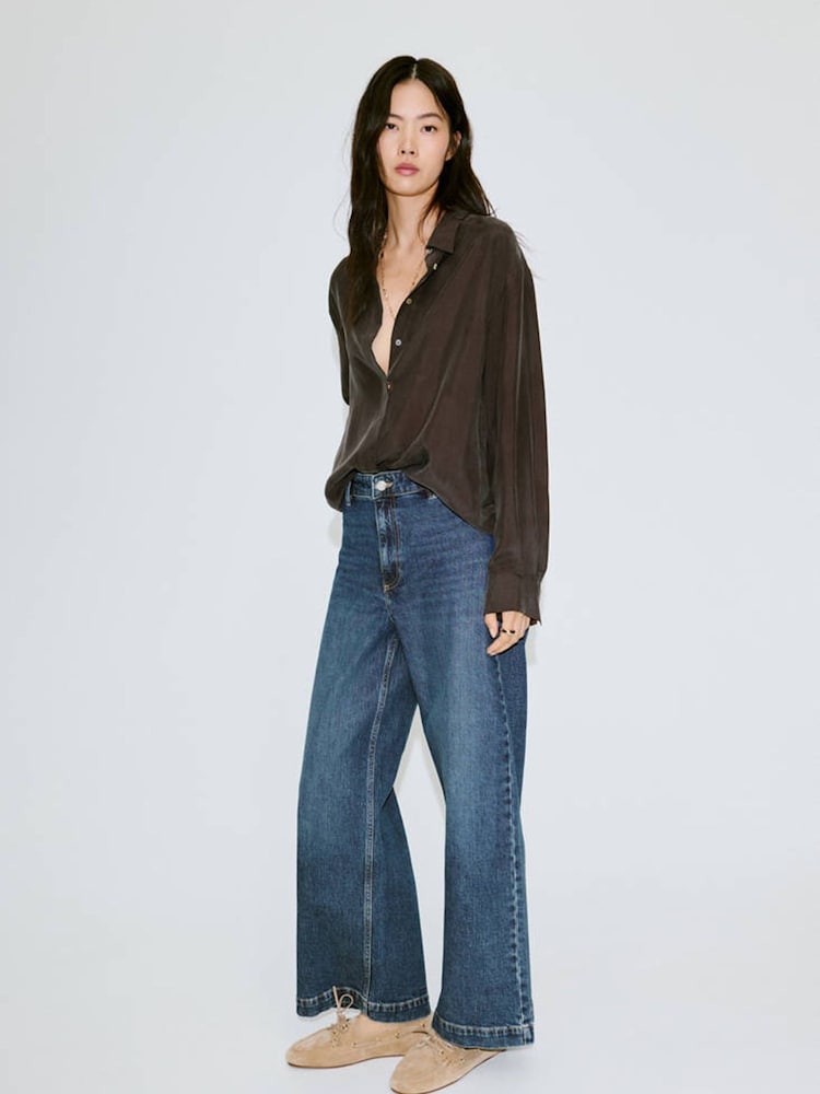 Mango Blue Danila High Waisted Cropped Wide Leg Jeans - Image 2 of 7