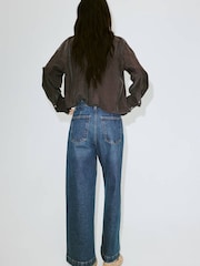 Mango Blue Danila High Waisted Cropped Wide Leg Jeans - Image 3 of 7