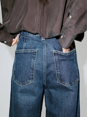 Mango Blue Danila High Waisted Cropped Wide Leg Jeans - Image 4 of 7