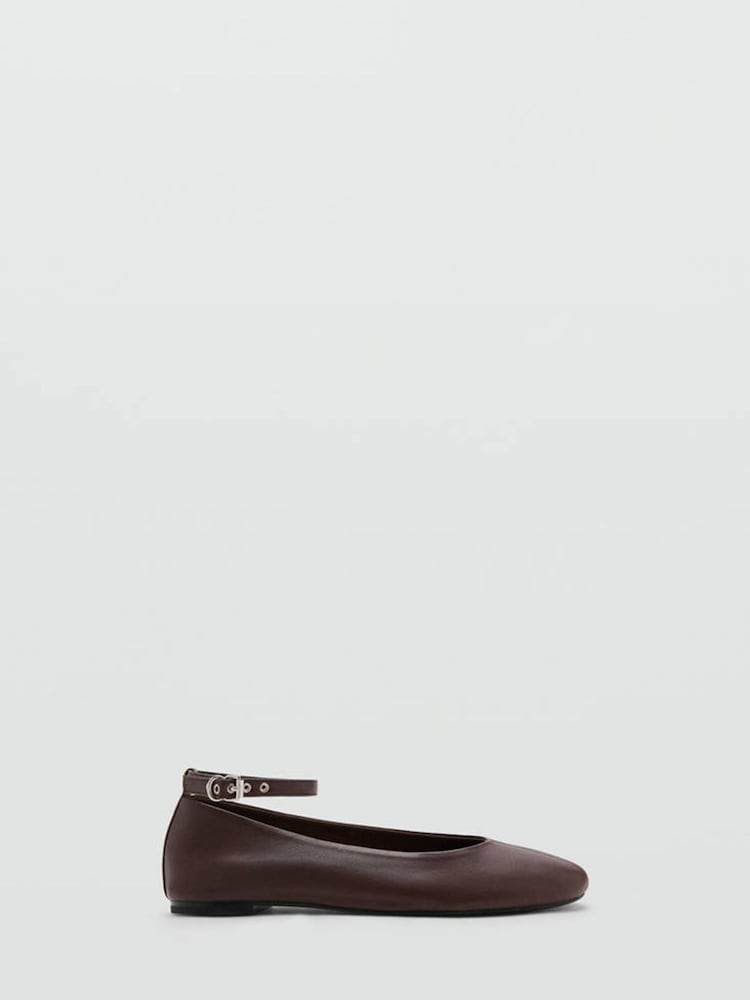 Mango Brown Ankle Strap Ballet Pumps - Image 2 of 4 Mango Brown Ankle Strap Ballet Pumps - Image 2 of 4