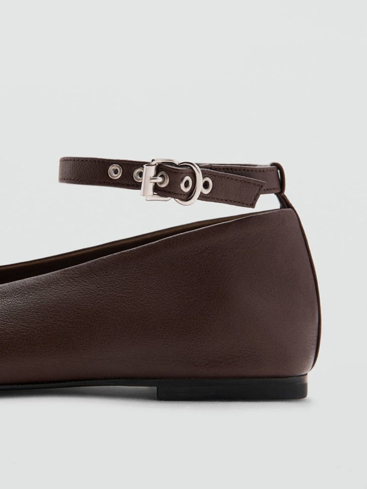 Mango Brown Ankle Strap Ballet Pumps - Image 4 of 4 Mango Brown Ankle Strap Ballet Pumps - Image 4 of 4