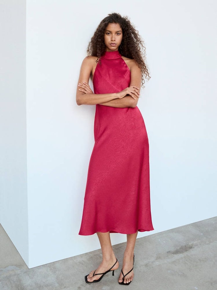 Mango Pink High Neck Midi Dress - Image 1 of 7