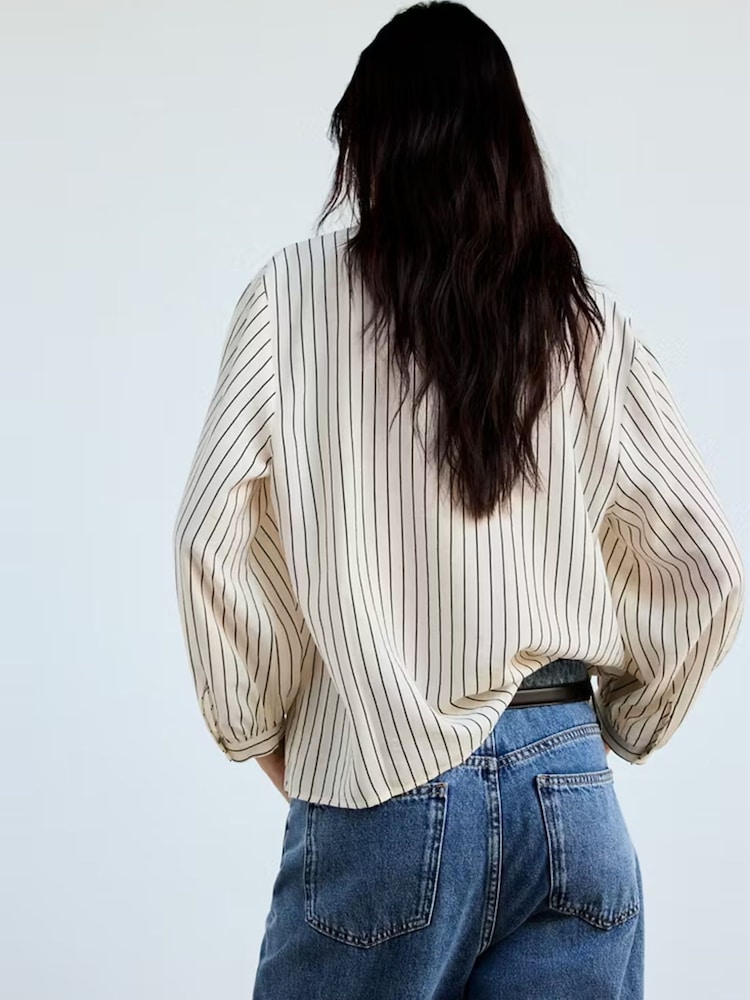 Mango Cream Stripe Blouse With Frill Trim - Image 2 of 7