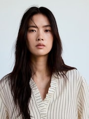 Mango Cream Stripe Blouse With Frill Trim - Image 3 of 7