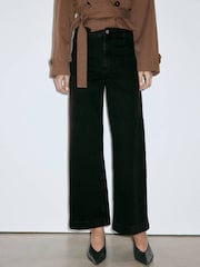 Mango Black High Waisted Cropped Wide Leg Jeans - Image 1 of 7