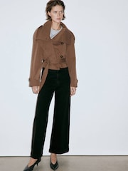 Mango Black High Waisted Cropped Wide Leg Jeans - Image 2 of 7