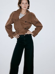 Mango Black High Waisted Cropped Wide Leg Jeans - Image 4 of 7
