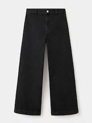 Mango Black High Waisted Cropped Wide Leg Jeans - Image 5 of 7