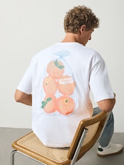 Ecru White Oranges Relaxed Fit Graphic Print Heavy Weight T-Shirt - Image 1 of 8