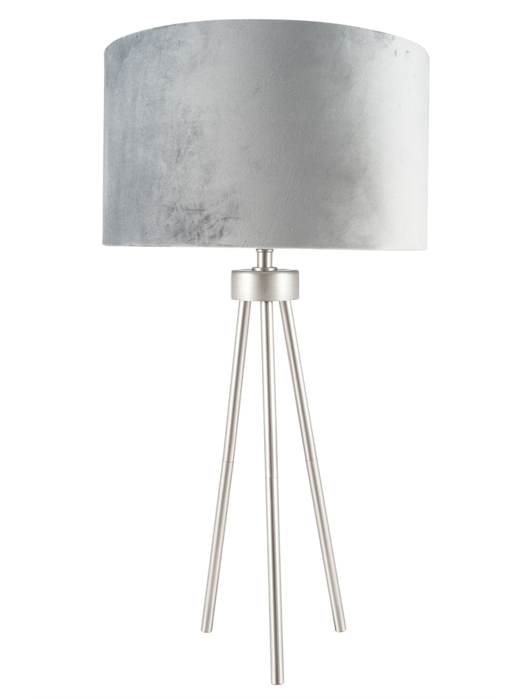 Pacific Grey Houston Brushed Silver Metal Tripod Table Lamp - Image 2 of 3