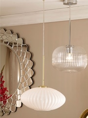 Pacific White Emilia White Glass and Gold Metal Ribbed Oval Ceiling Light Pendant - Image 1 of 4