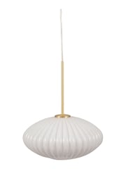 Pacific White Emilia White Glass and Gold Metal Ribbed Oval Ceiling Light Pendant - Image 2 of 4