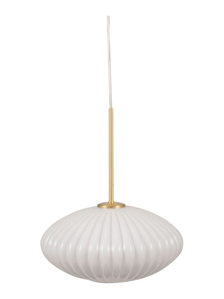 Pacific White Emilia White Glass and Gold Metal Ribbed Oval Ceiling Light Pendant - Image 2 of 4