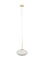 Pacific White Emilia White Glass and Gold Metal Ribbed Oval Ceiling Light Pendant - Image 4 of 4