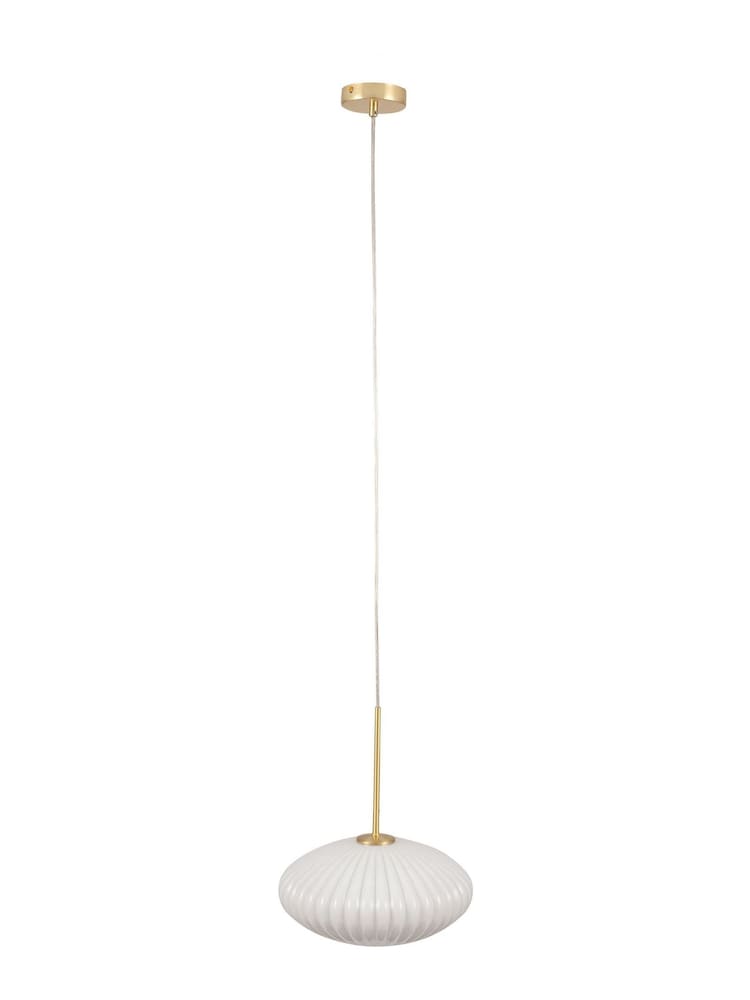 Pacific White Emilia White Glass and Gold Metal Ribbed Oval Ceiling Light Pendant - Image 4 of 4