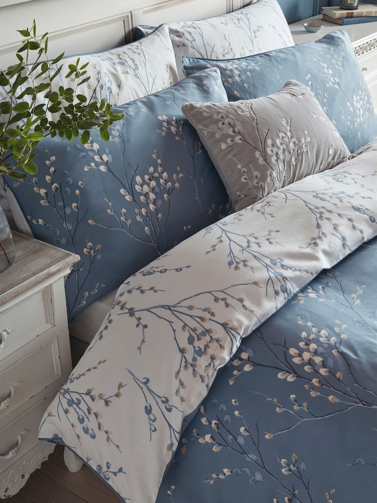 Laura Ashley Dark Seaspray Blue Pussy Willow 100% Cotton Duvet Cover and Pillowcase Set - Image 2 of 3
