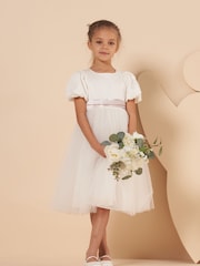 Angel & Rocket White/Pink Celine Taffeta Tulle Bow Dress - Image 1 of 4