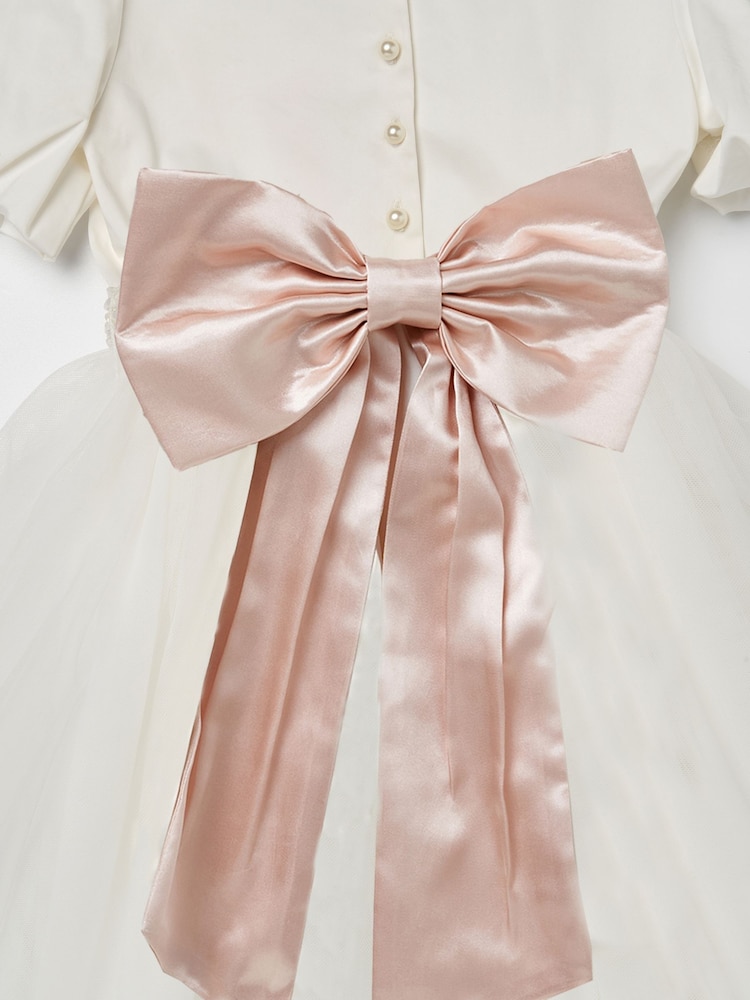 Angel & Rocket White/Pink Celine Taffeta Tulle Bow Dress - Image 4 of 4