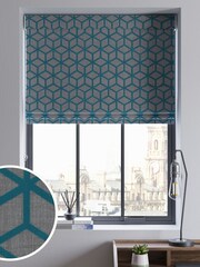 Teal Blue Flock Geo Made To Measure Roman Blinds - Image 1 of 6