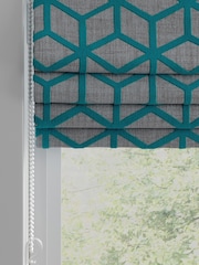 Teal Blue Flock Geo Made To Measure Roman Blinds - Image 2 of 6
