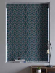 Teal Blue Flock Geo Made To Measure Roman Blinds - Image 5 of 6