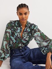 Boden Black Ruffle Neck Shirt - Image 1 of 1