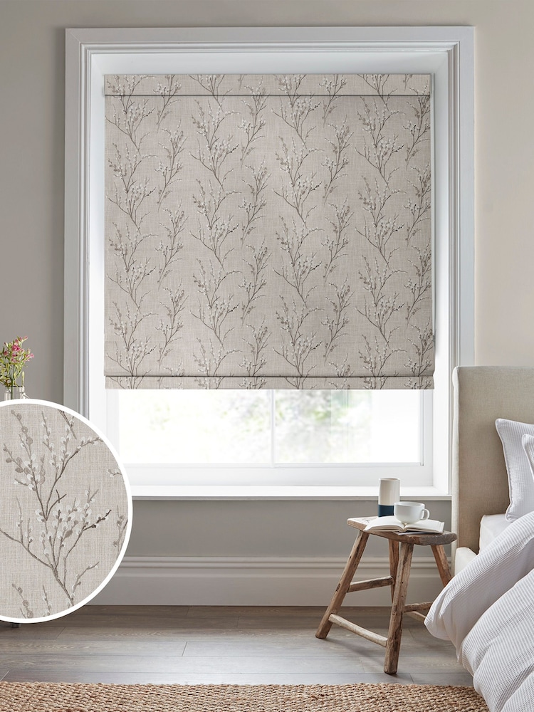 Laura Ashley Grey Pussy Willow Embroidered Made To Measure Roman Blind - Image 1 of 6