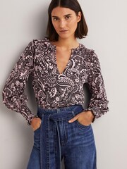 Boden T1034 Notch Neck Smocked Black Frill Top - Image 1 of 6