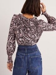 Boden T1034 Notch Neck Smocked Black Frill Top - Image 3 of 6