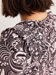 Boden T1034 Notch Neck Smocked Black Frill Top - Image 5 of 6