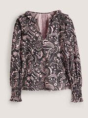 Boden T1034 Notch Neck Smocked Black Frill Top - Image 6 of 6