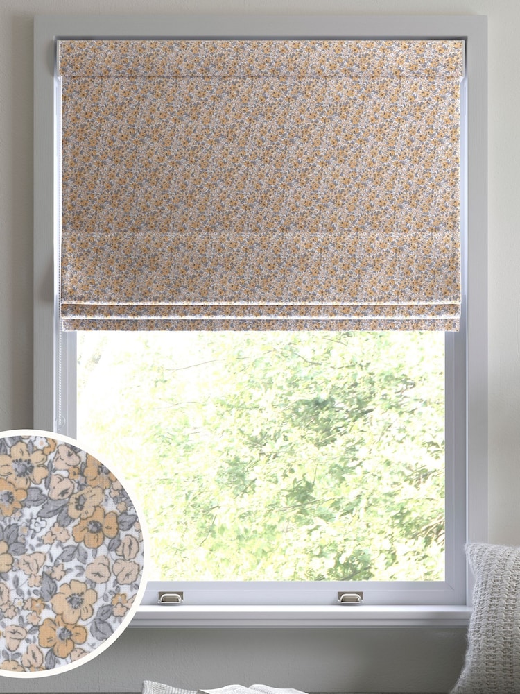 Laura Ashley Ochre Yellow Libby Made To Measure 100% Cotton Roman Blinds - Image 1 of 6