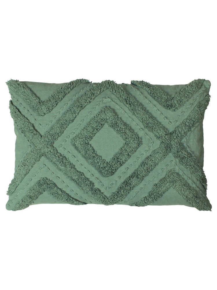 Furn Eucalyptus Green 100% Cotton Orson Tufted Polyester Filled Cushion - Image 1 of 4