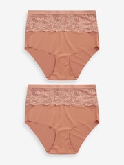 Neutral/Tan High Waist Lace Tummy Control Light Shaping Knickers 2 Pack - Image 7 of 8